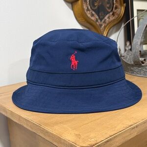 Polo by Ralph Lauren Navy Bucket Hat with Red Pony Logo